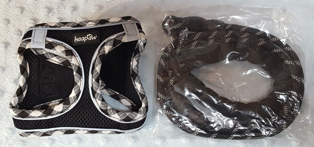 No Pull XS Pet Harness And Leash Black Gray White Plaid