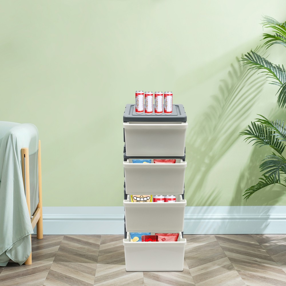 16.5*13.3*34.5in White/ Grey Rectangular PP 4-Drawer Organizer With Tray Top