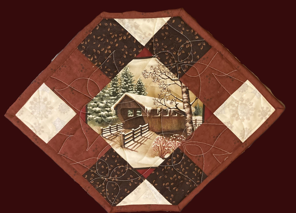 December Snowy Covered Bridge Table Topper