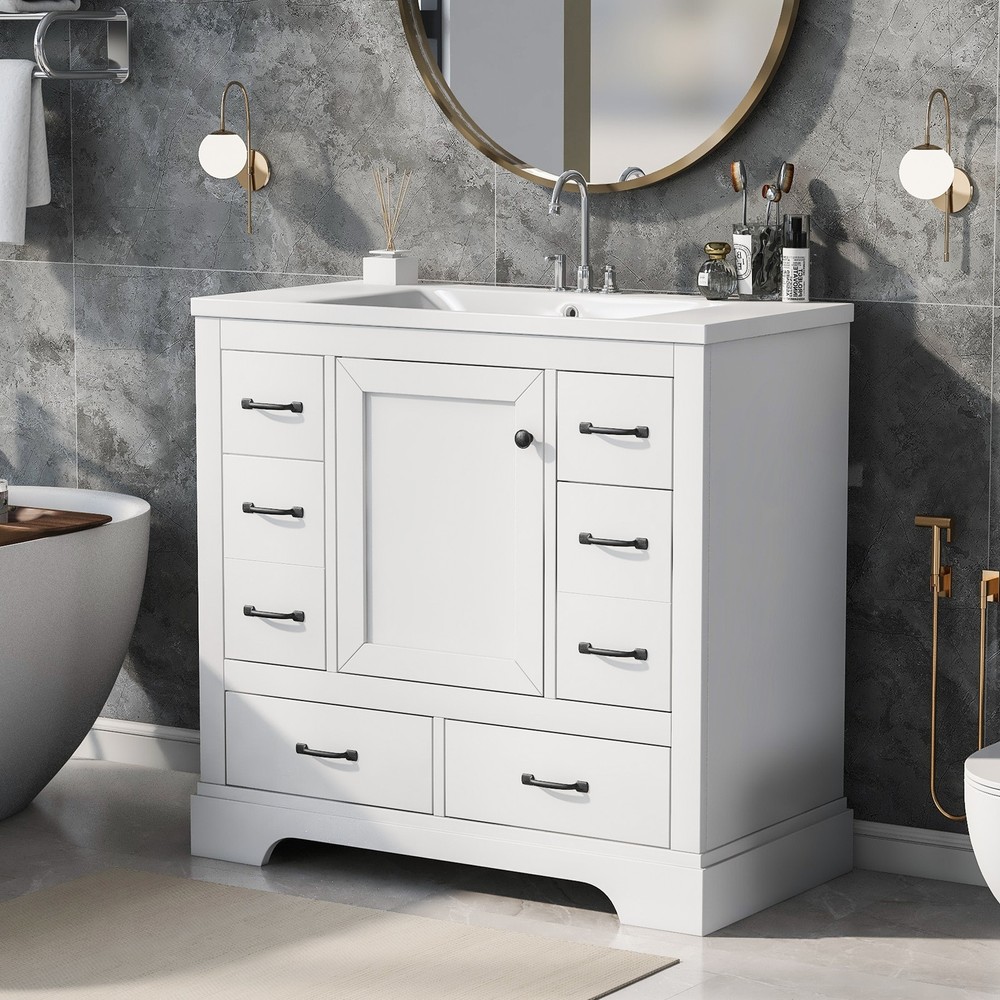 36" Bathroom Vanity with Sink Combo, Six Drawers, Multi-Functional Drawer Divi