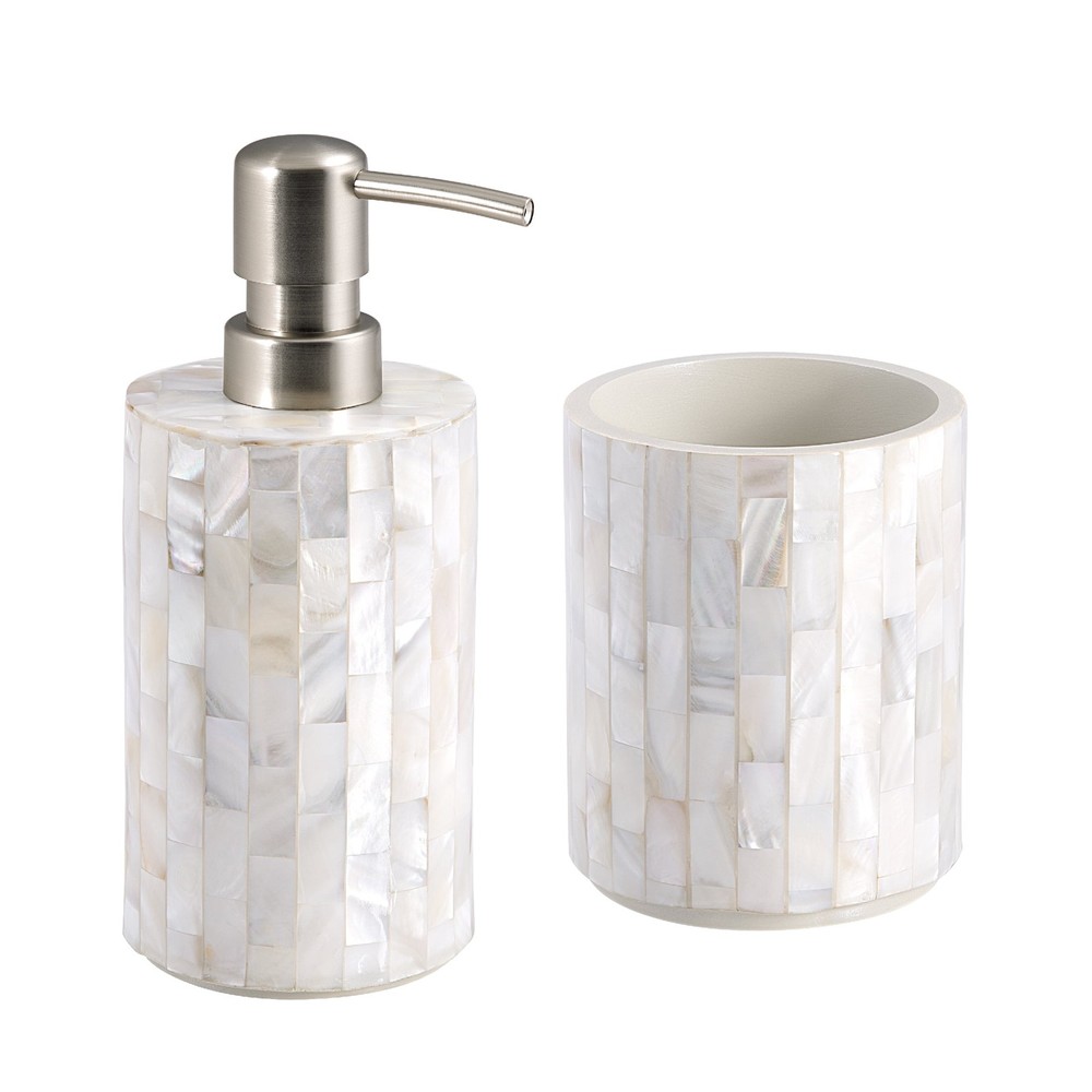 Pearlescent Tile Pattern Resin Toothbrush Holder for Bathroom Sink