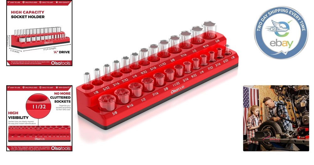 Professional Quality Magnetic Socket Holder: 1/4-Inch Drive, Red, Durable Design