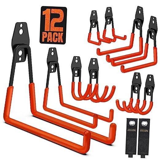 Garage Hooks, 12 Pack Wall Storage Hanger with 2 Extension 12 Pack Orange Hooks