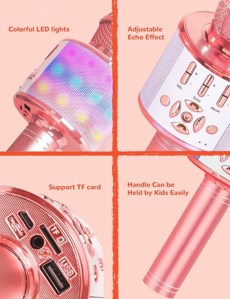 Karaoke Microphone for Adults, Wireless Bluetooth Microphone for Singing Port...