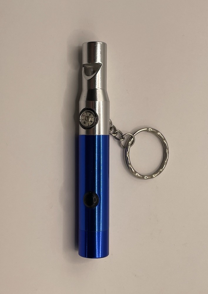led light/whistle/compass on key ring- Blue/Silver