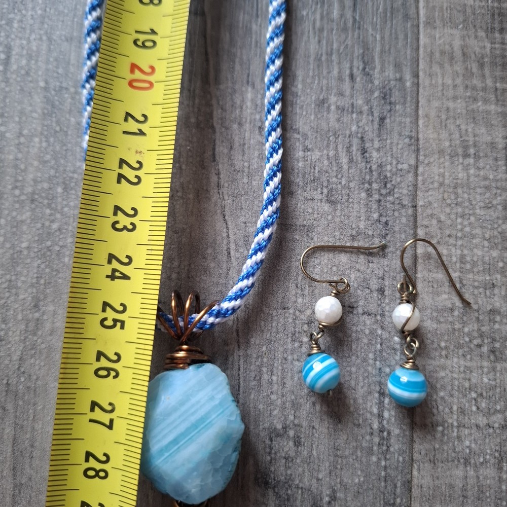 Statement Wire Wrapped Boho Blue Stone Style Necklace And Earrings Set Boho