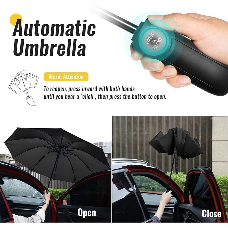 Compact Reverse Folding Windproof Umbrella Automatic Travel Ergonomic Handle New
