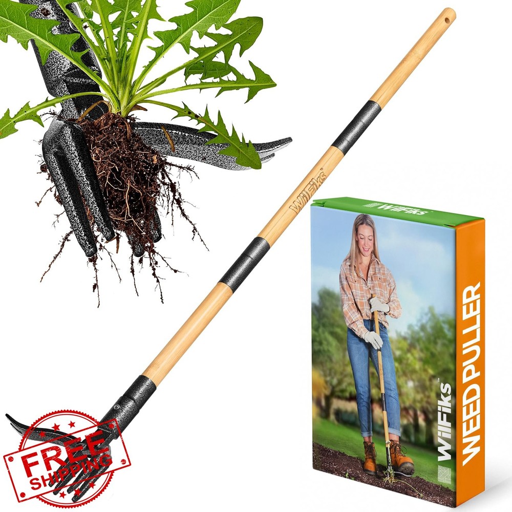 Stand Up Weed Puller Tool Long Handle Foot Platform 4 Claw Steel