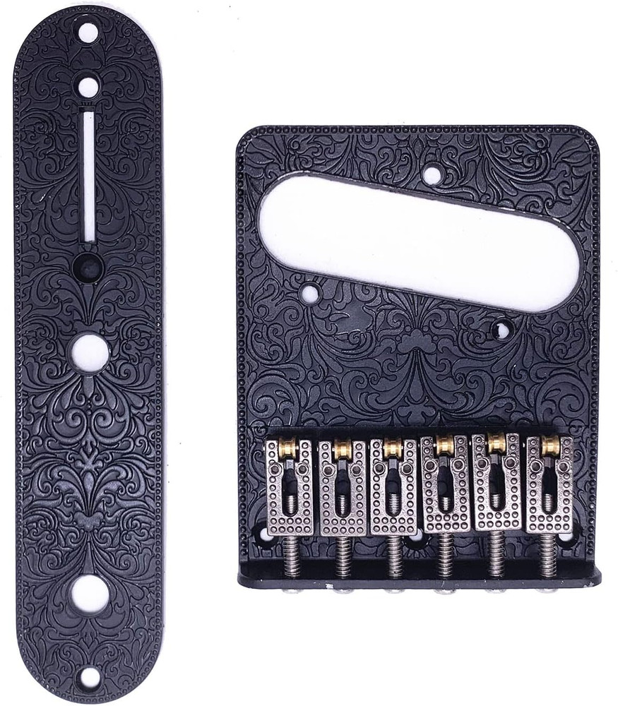 Telecaster Roller Bridge Plate 6 Saddle w/ Control Plate Guitar Black
