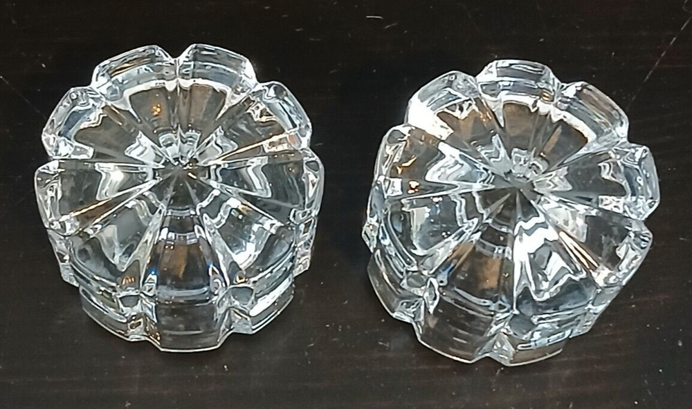 2 Clear Cut Crystal Tealight Candle Holders 1.77" Tall Width 2.7"