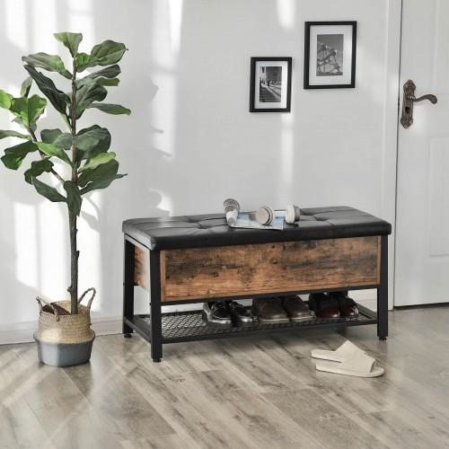 DWAYNE Storage Bench Ottoman with Faux Leather Top