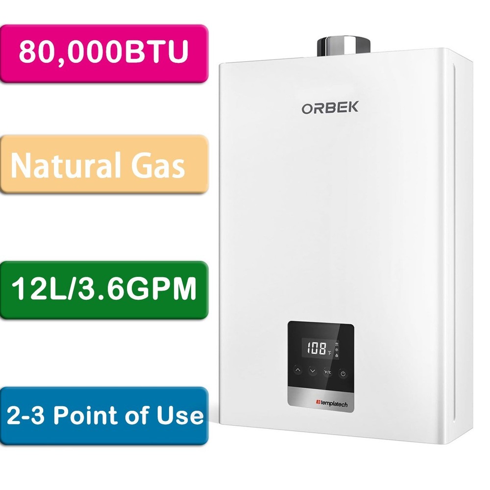 ORBEK 80,000 BTU Tankless Water Heater Natural Gas Indoor 3.6 GPM CSA Certified