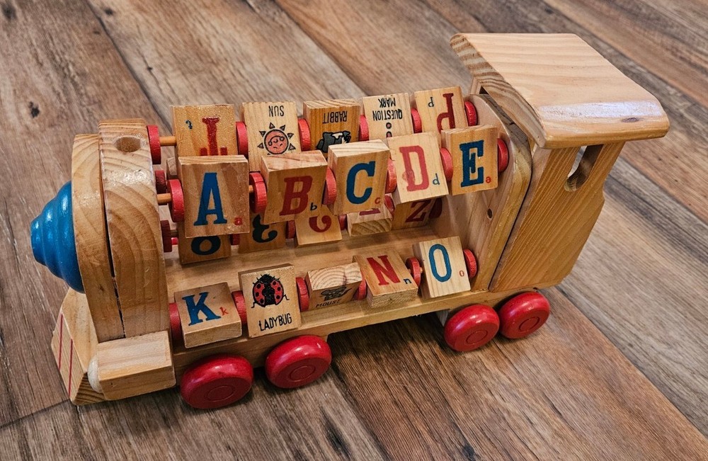 Vintage Wooden Train Engine Alphabet Push/Pull Toy