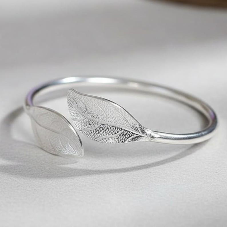 Sterling Silver Leaf Wrap Ring, Adjustable Open Leaf Band, Nature Inspired Ring,