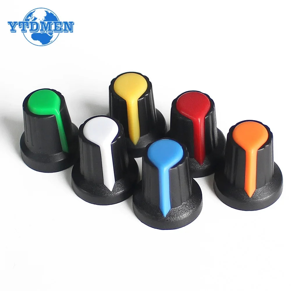 30X Potentiometer Shaft 6mm Dia Plastic Knurled Threaded 15*17 Control Knobs Cap
