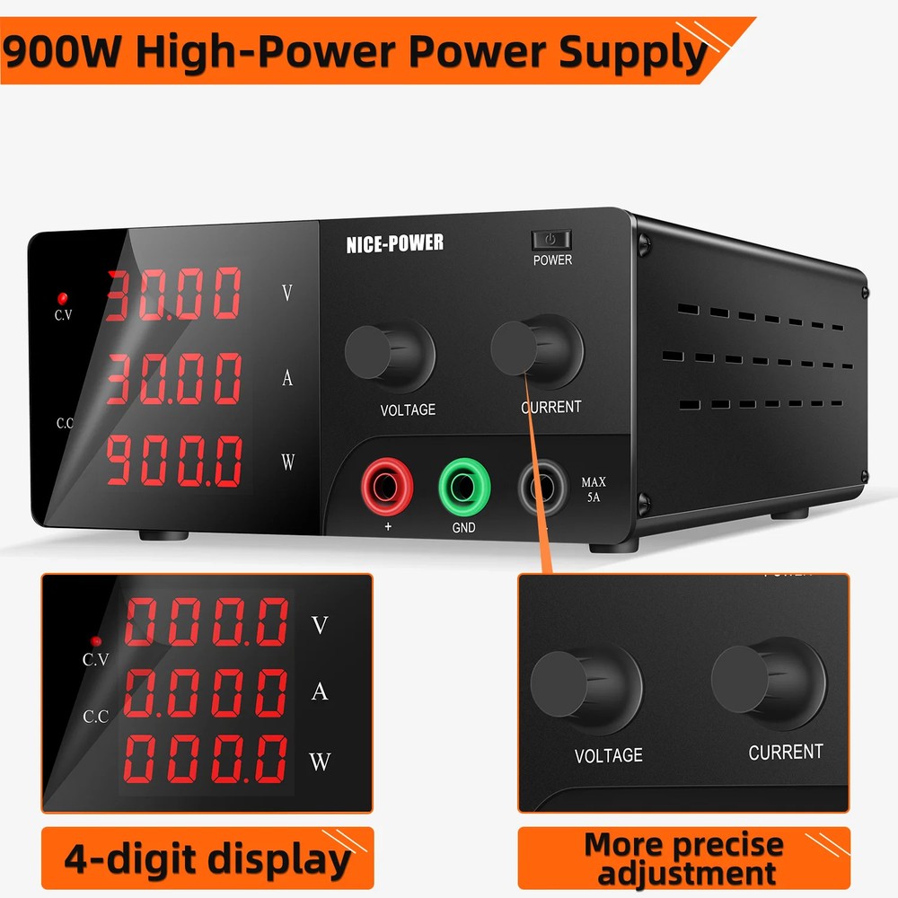 Adjustable DC Power Supply 30V30A Lab Bench Power Source Stabilized Power Supply