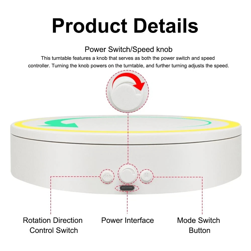 Rotating Display Stand with Type-C 360 Motorized Spinning Turntable Adjustable