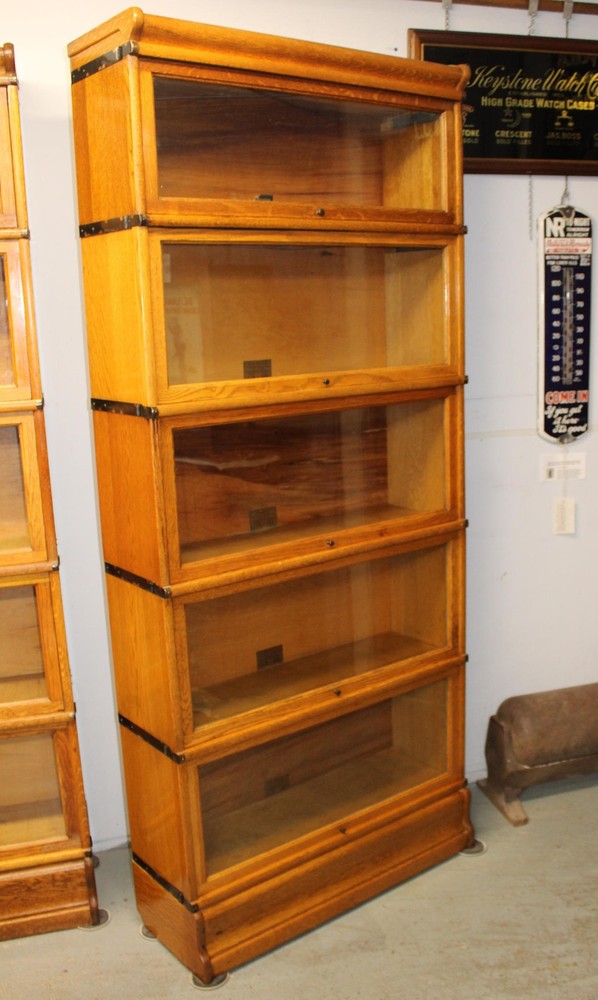 Antique Wall Unit (3) Oak Globe Wernicke Bookcases – Each Five Sections Height