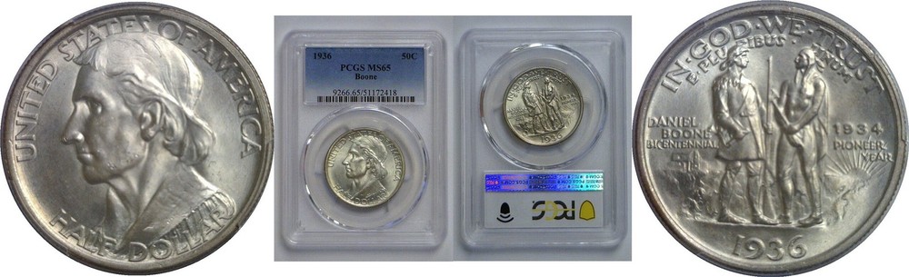 1936 Boone Commemorative Half Dollar    PCGS MS-65