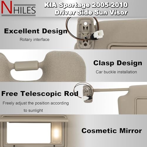 Driver Left Side Sun Visor Replacement Fits for Beige(Driver Side with Light)