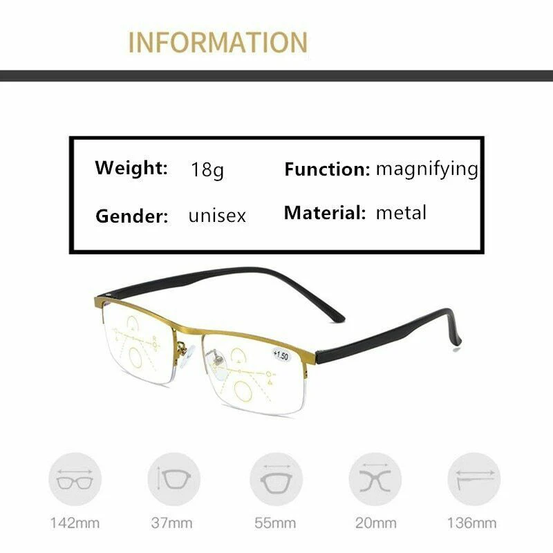 German Intelligent Color Progressive Auto Focus Reading Glasses Classic Durable