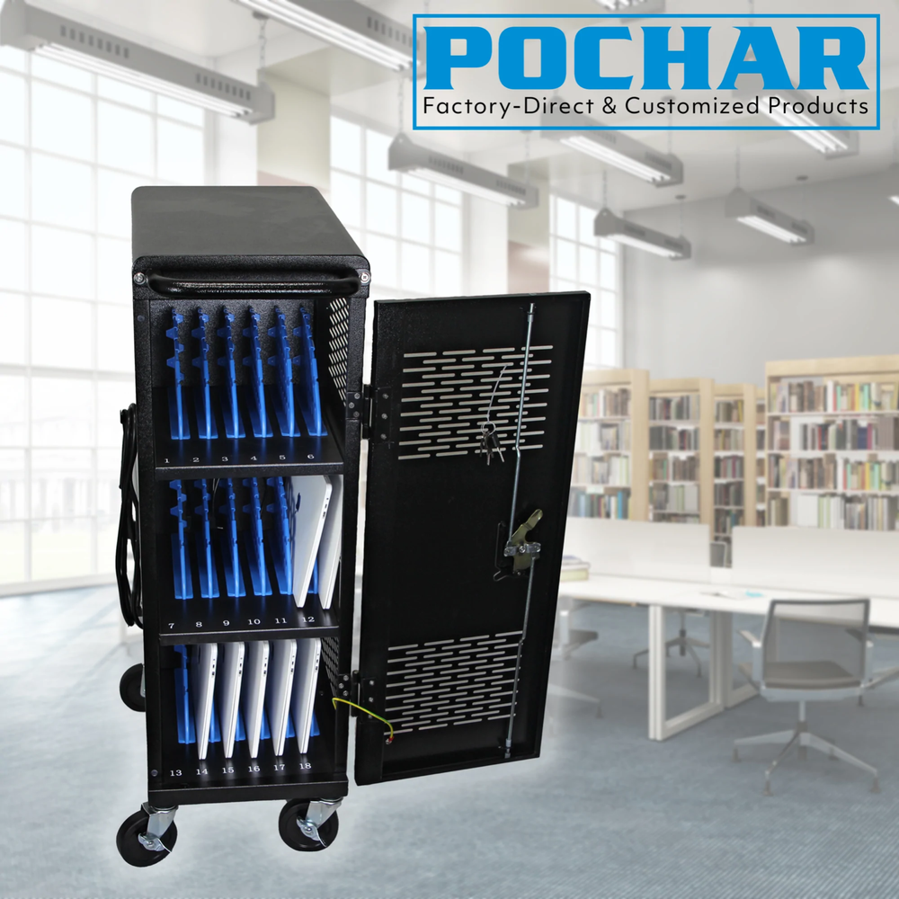 Fully Assembled 18 Device Charging Station Cart Secure Cable Management Black