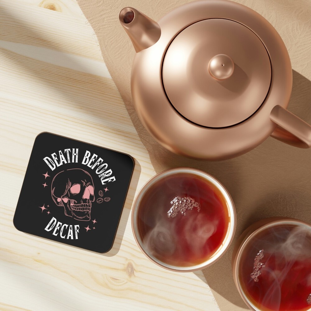 Death Before Decaf Hardboard Back Coaster