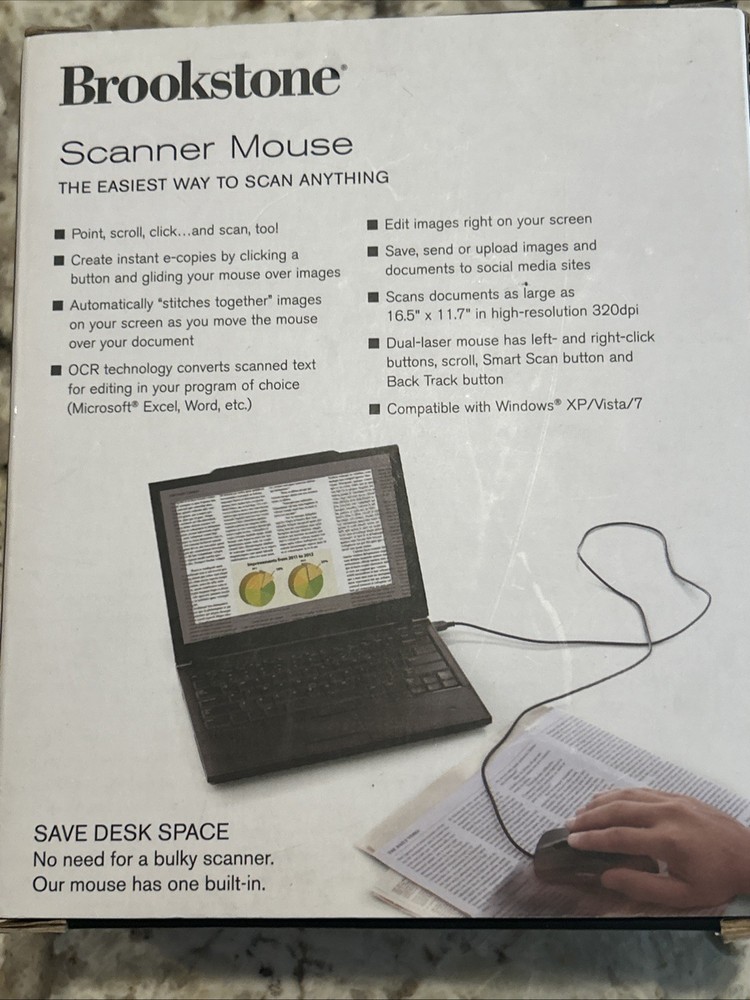 NEW~Brookstone Scanner Mouse USB (Scans Documents, Photos, Receipts)