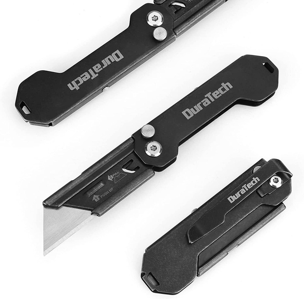 DURATECH Folding Pocket Utility Knife Set 2-Pack Stone Washed Quick Change Blade