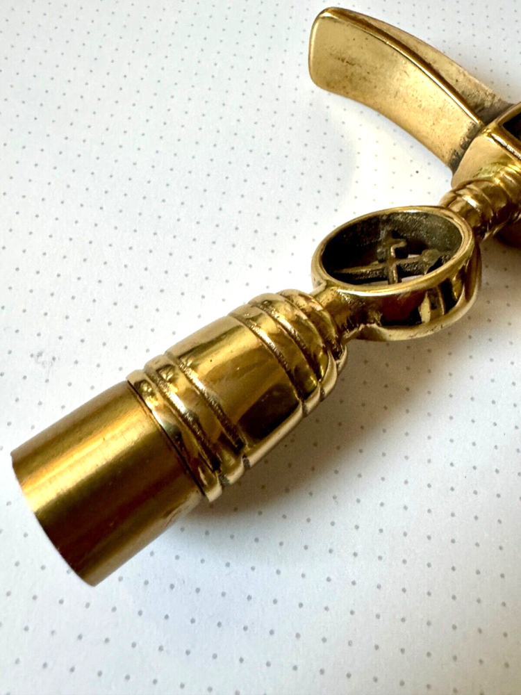 Vintage Firemans Solid Brass Claw Hammer Head Cane Handle- Engraved- Unique 50s