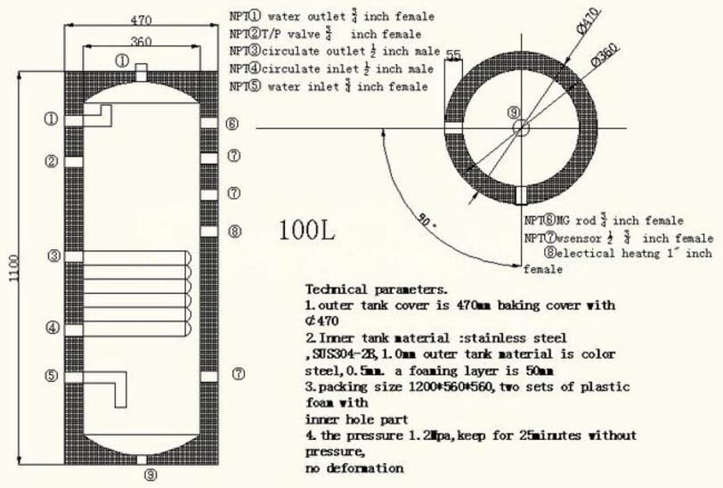 Duda Solar Water Heater Tanks - Choose Size & Number of Coils