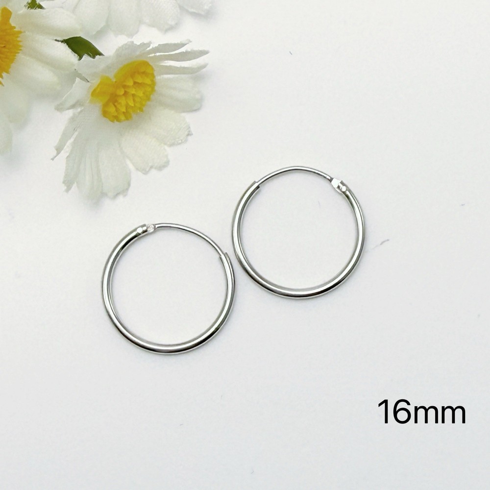 Solid 925 Silver Plain Hoops Earrings- Small Medium Sleep Wear Long Last Huggie