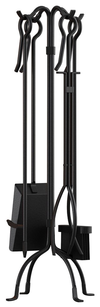 5-Piece Fireplace Tools Set Heavy Duty Wrought Iron Fire Place Toolset Black