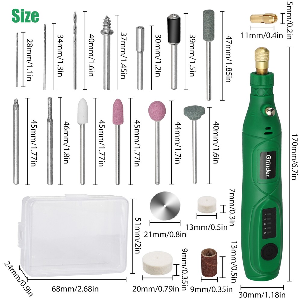 Mini Grinder Rotary Tool Polishing Drill Kit Variable Speed w/24pcs Accessories