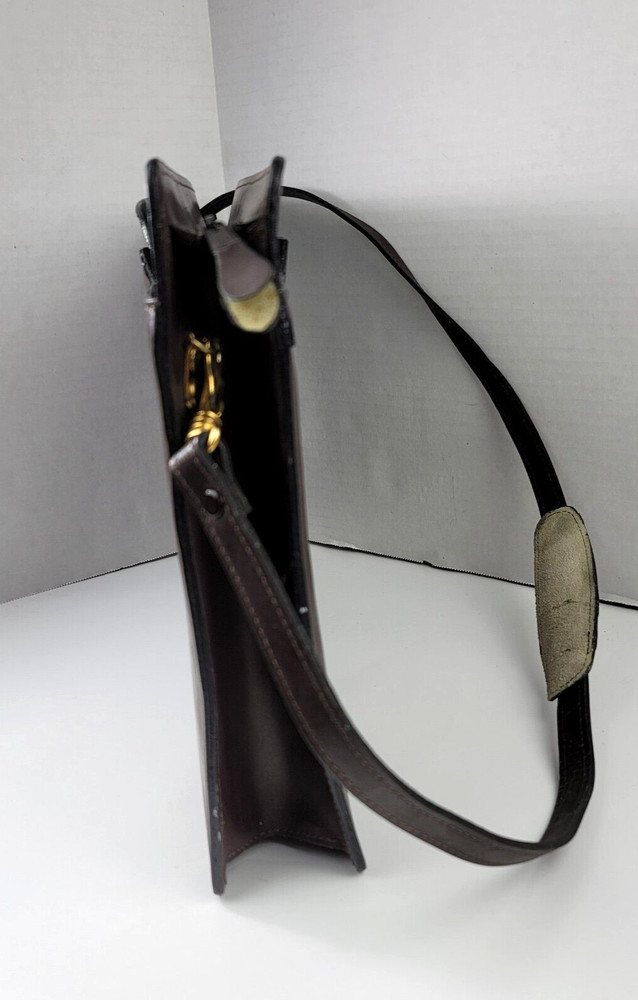 Belle Cadeaux In Brief Brown Leather Briefcase Detachable Strap Collapse Handles