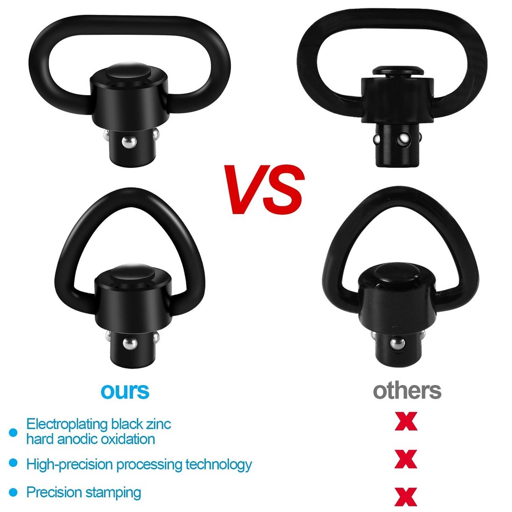 Bengor 4 Pack QD Sling Swivels, 1.25" Loop + D-Loop Quick-Disconnect black