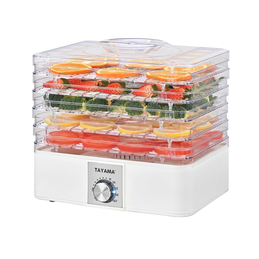 Tayama 5-Tray Stackable Clear Food Dehydrator Large, White