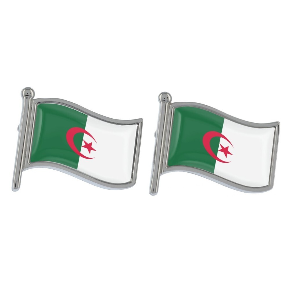 Algeria Wave Flag Silver Cufflinks in Gift Box