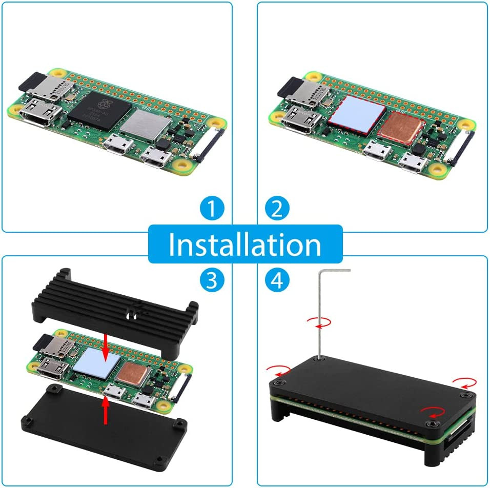 Case for Raspberry Pi Zero 2 W/Zero W, with Aluminum Case, 20Pin GPIO Header, Mi