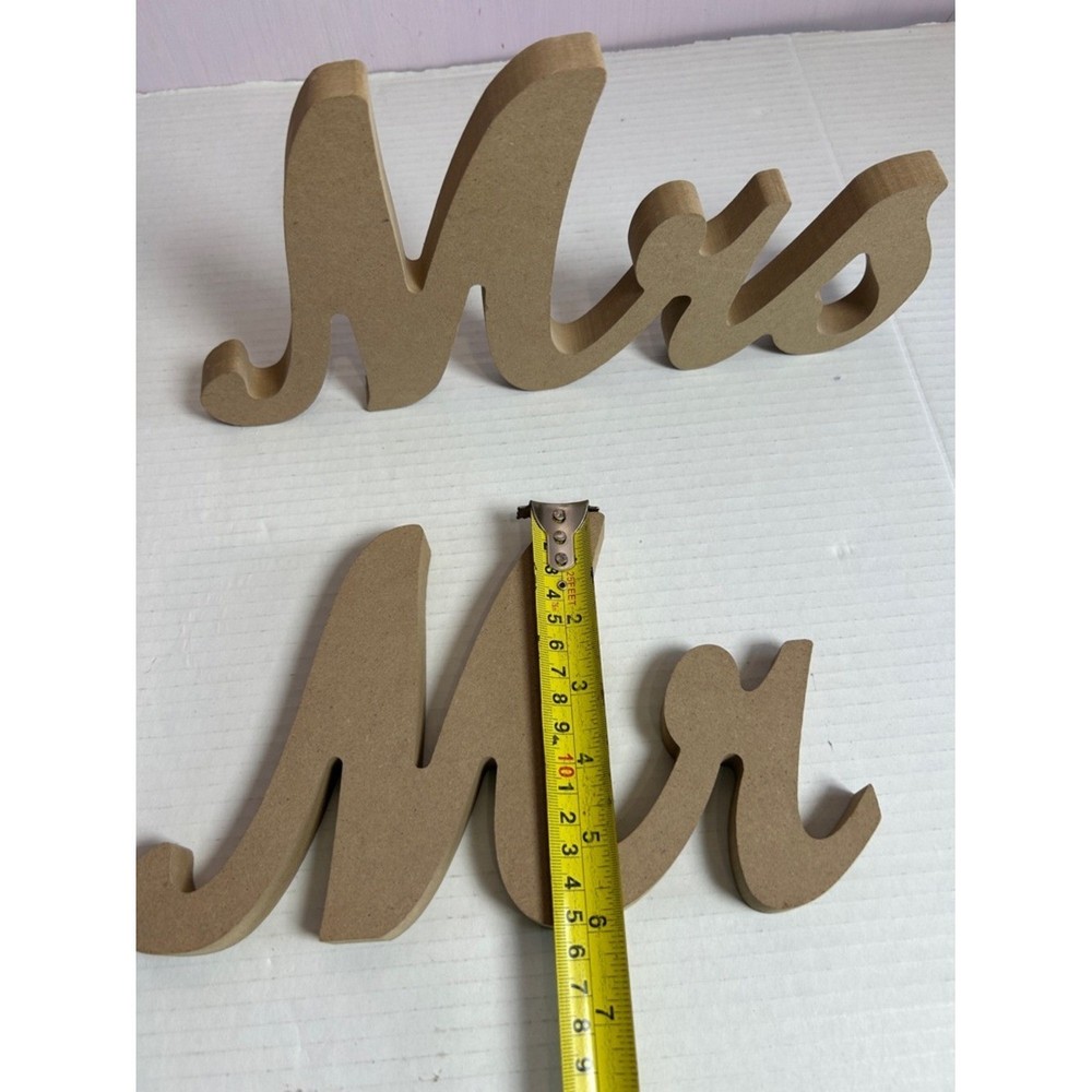 Script 'Mrs Mr' Wooden Table Decor.