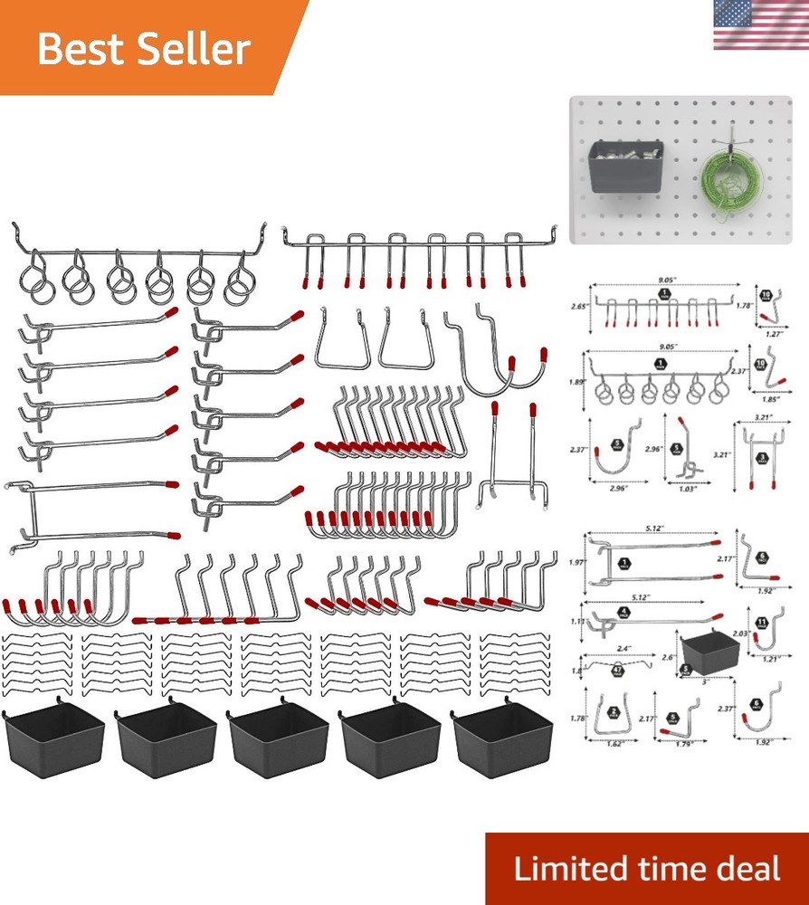 Versatile 114-Piece Pegboard Hooks Assortment – Metal Storage Solution for Tools