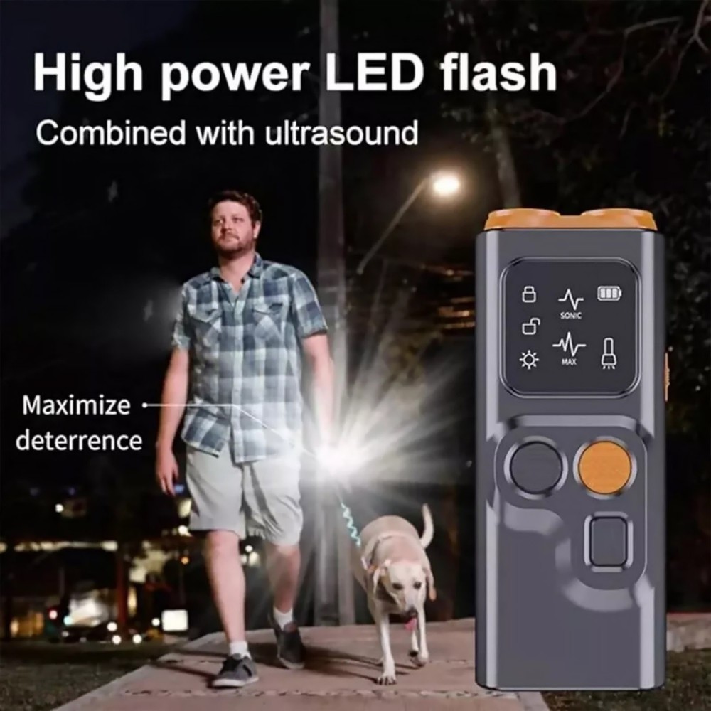 Ltrasonic Dog Bark Control Device with LED Flashlight and Rechargeable Battery