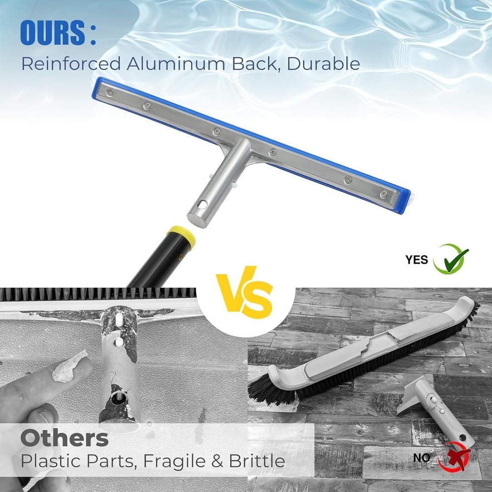 Pool Brush with Adjustable Aluminum Pole Rustproof Heavy Duty Cleaner