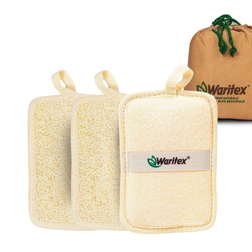 Egyptian Loofah Rectangular Body Scrubbers with Hand Strap, Exfoliating Bath ...