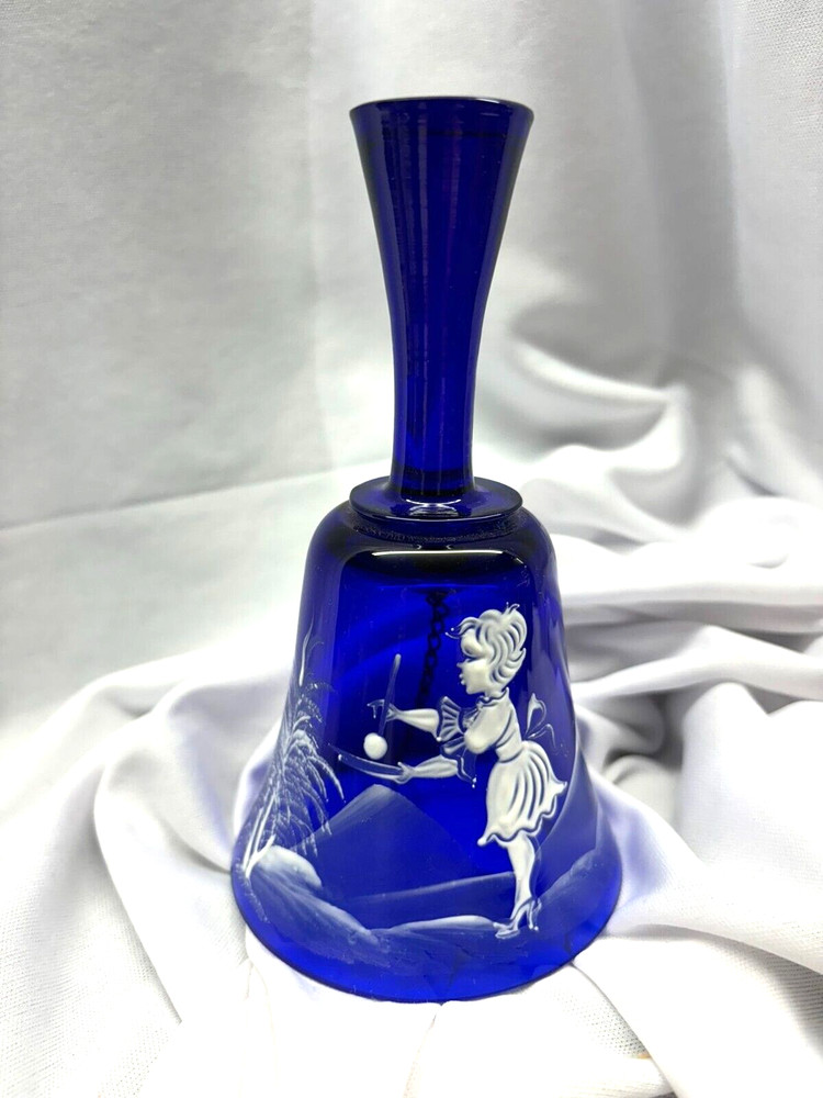 MARY GREGORY Cobalt Blue Glass Bell 1960's
