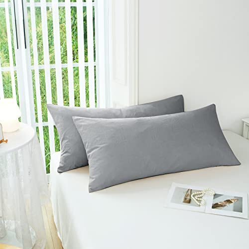Super Soft Pillowcase - Washed Microfiber Lightweight Body (20" x 54") Gray