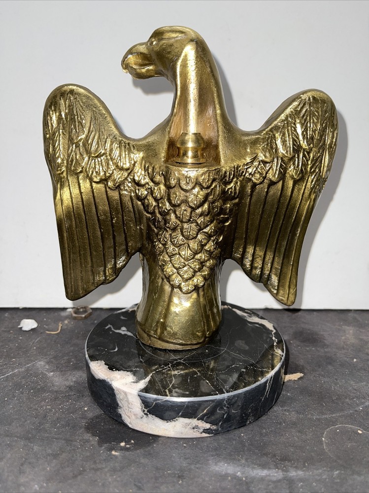 Large Vintage Brass Plated American Eagle On Marble Base
