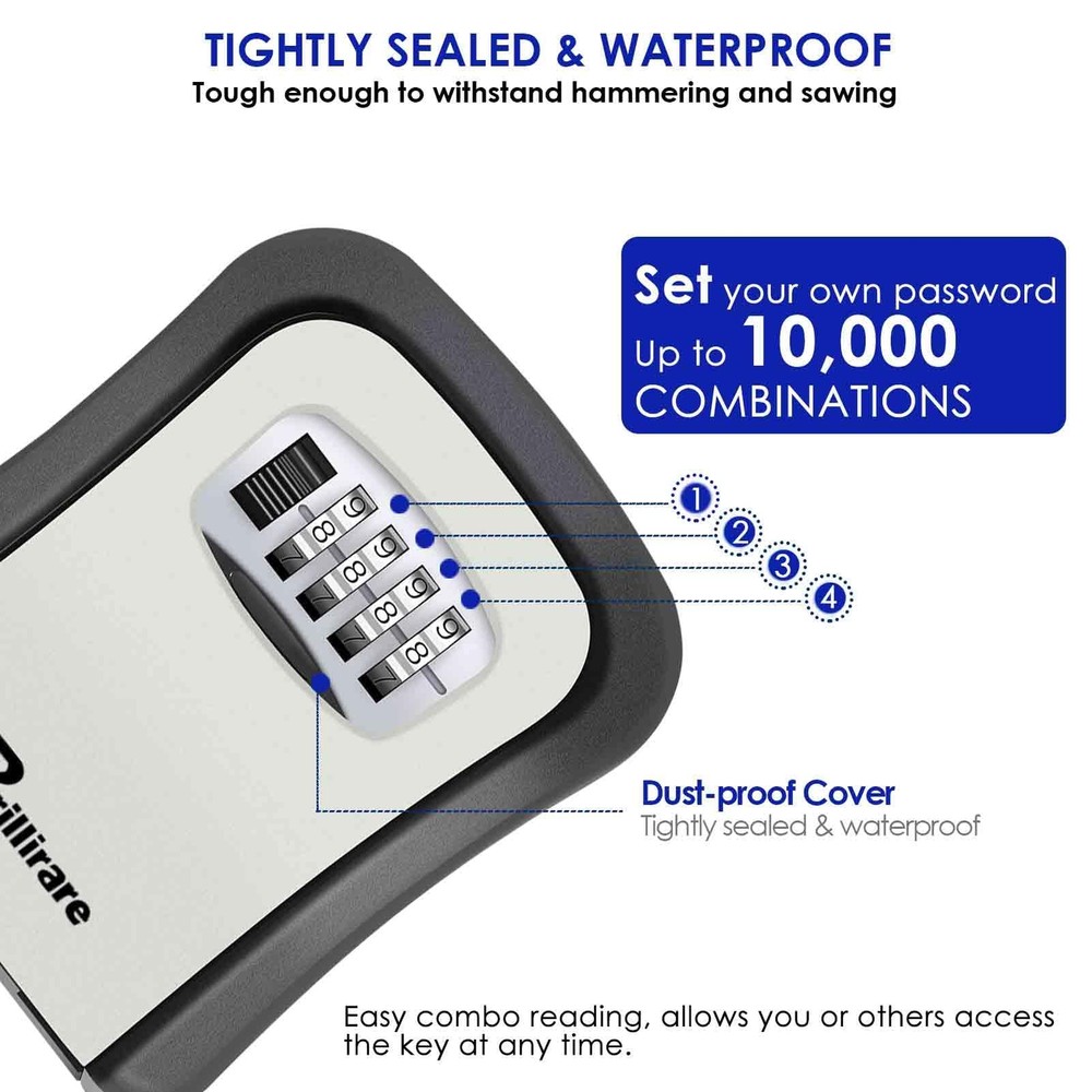 2 Pack Key Lock Box Waterproof Combination Lockbox Wall Mount 4 Digits Resett...