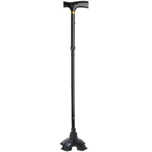 Folding Walking Adjustable Cane Plus Self Standing Rubber Quad Cane Tip