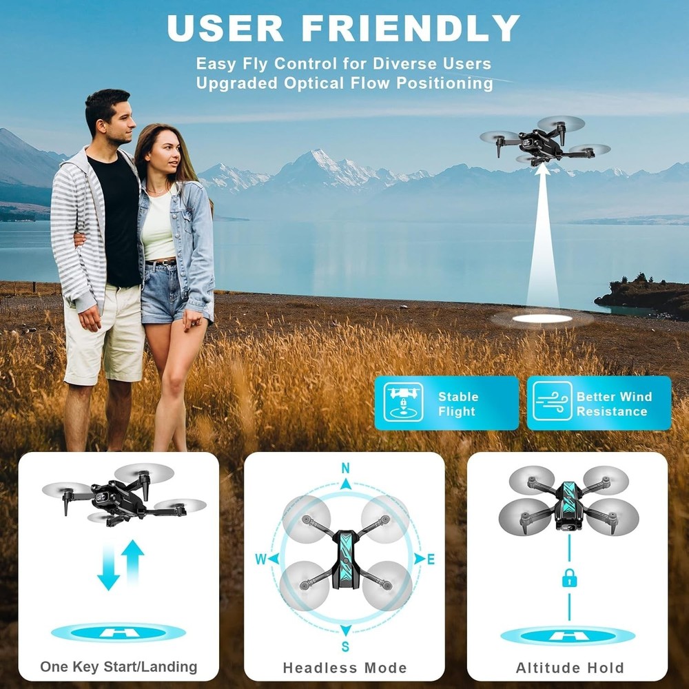 Cyan Mini Drone with Camera 1080P FPV Foldable App Control for Beginners